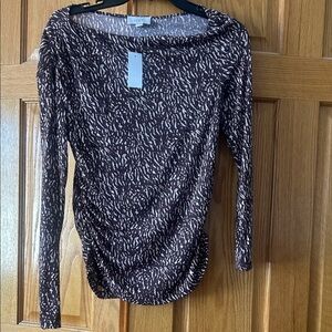 LOFT outlet Brown and Cream Patterned Long Sleeve Top Med NET